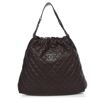 Chanel Distressed Glazed Caviar Quilted Large Elastic Tote Dark Brown 1 of 7