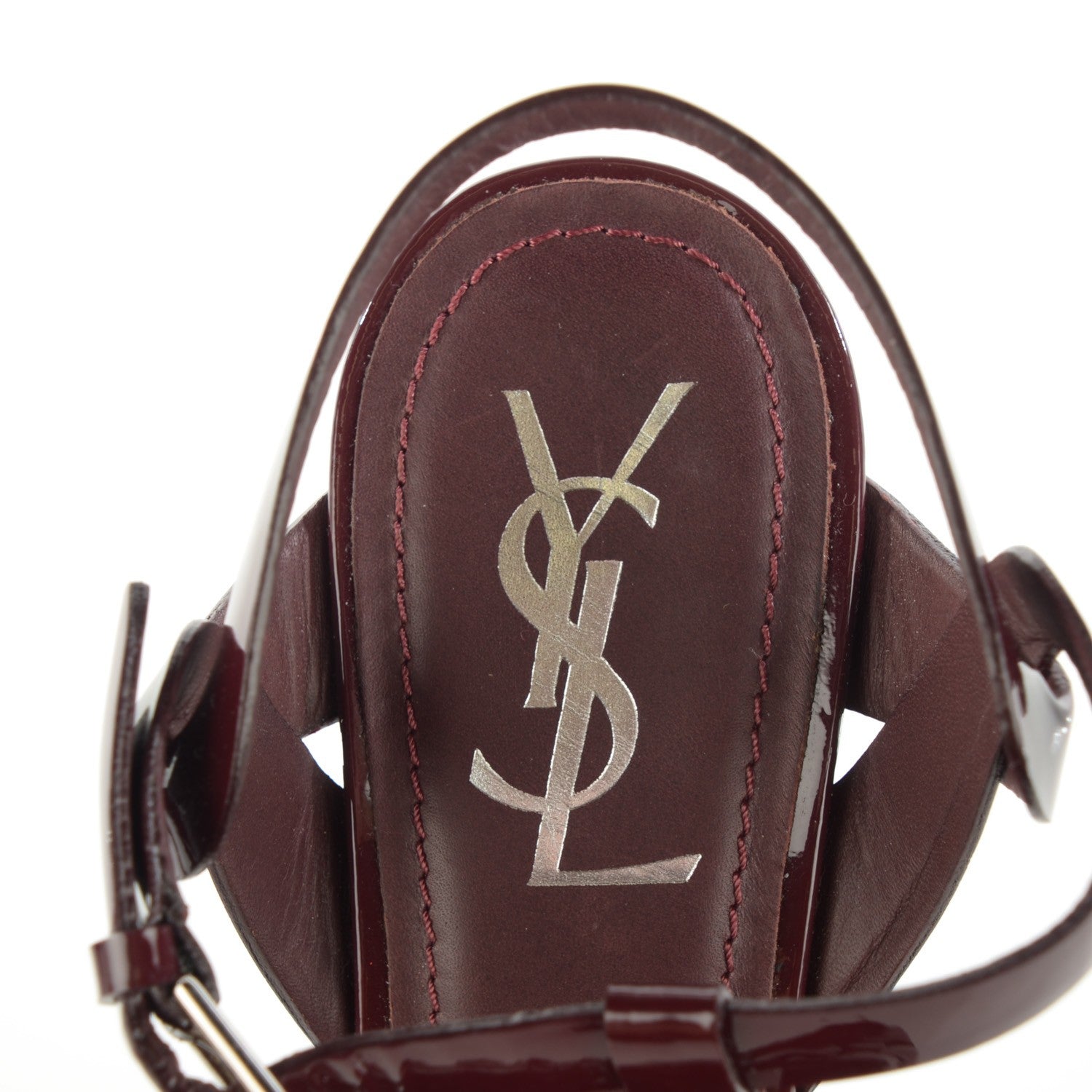 Saint Laurent Vitello Vernice Tribute 105 Platform Sandals 39 Bourgogne 8 of 8