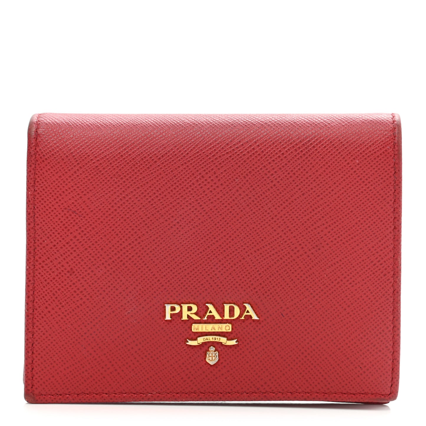 Saffiano Metal Compact Snap Bi-Fold Wallet Fuoco