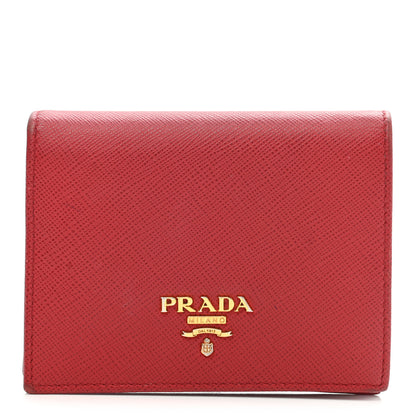 Prada Saffiano Metal Compact Snap Bi-Fold Wallet Fuoco 1 of 10