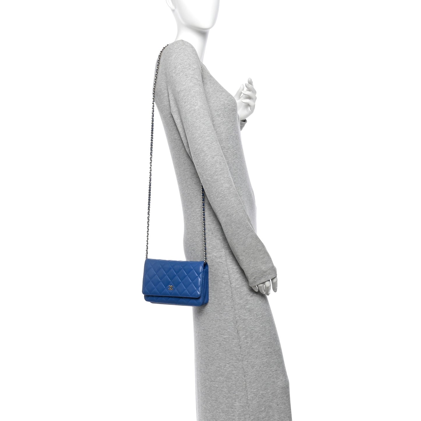 Lambskin Quilted Wallet On Chain WOC Blue