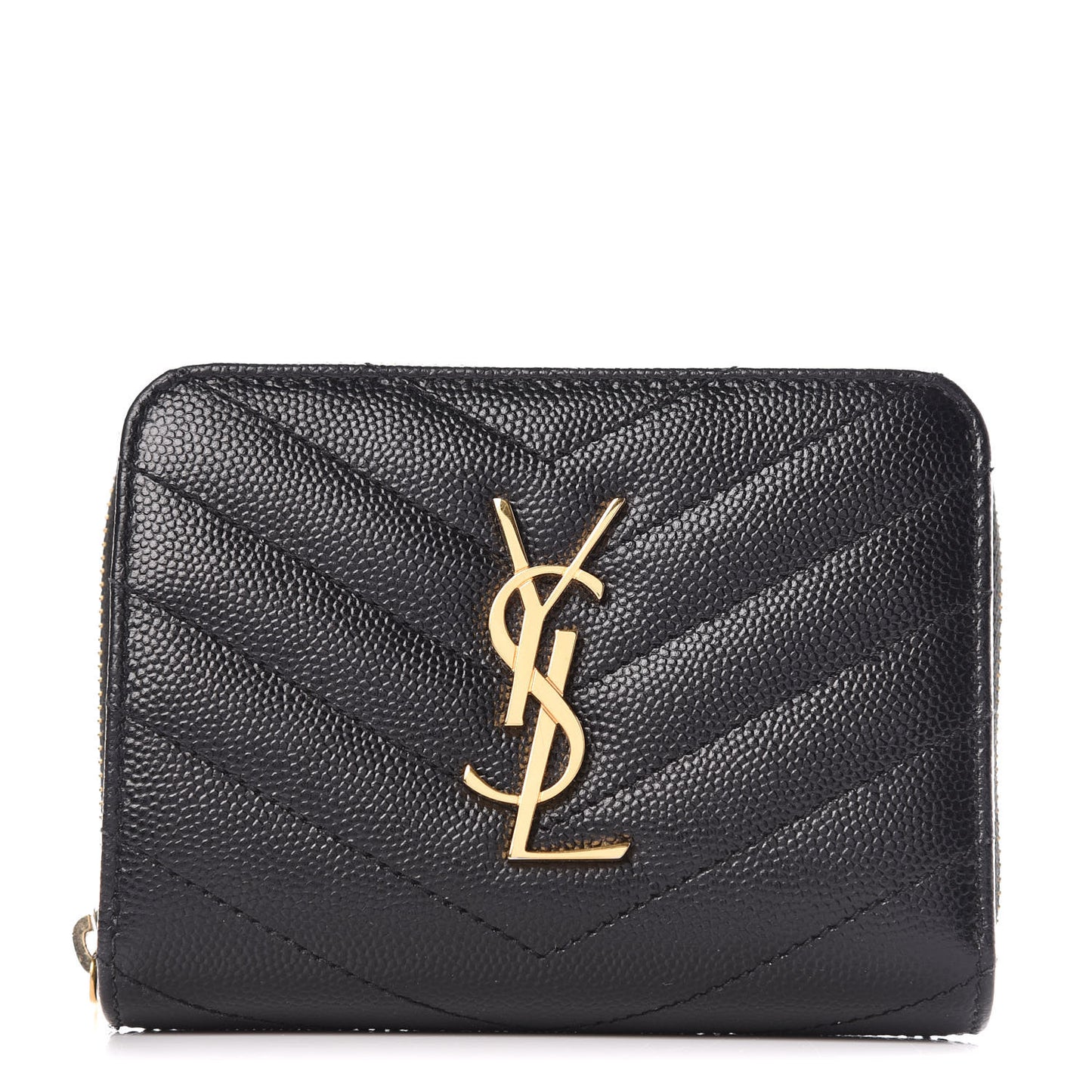 Grain De Poudre Matelasse Chevron Monogram Compact Zip Around Wallet Black