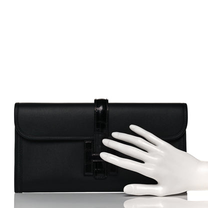 Hermes Swift Shiny Alligator Jige Elan 29 Touch Clutch Black 3 of 15