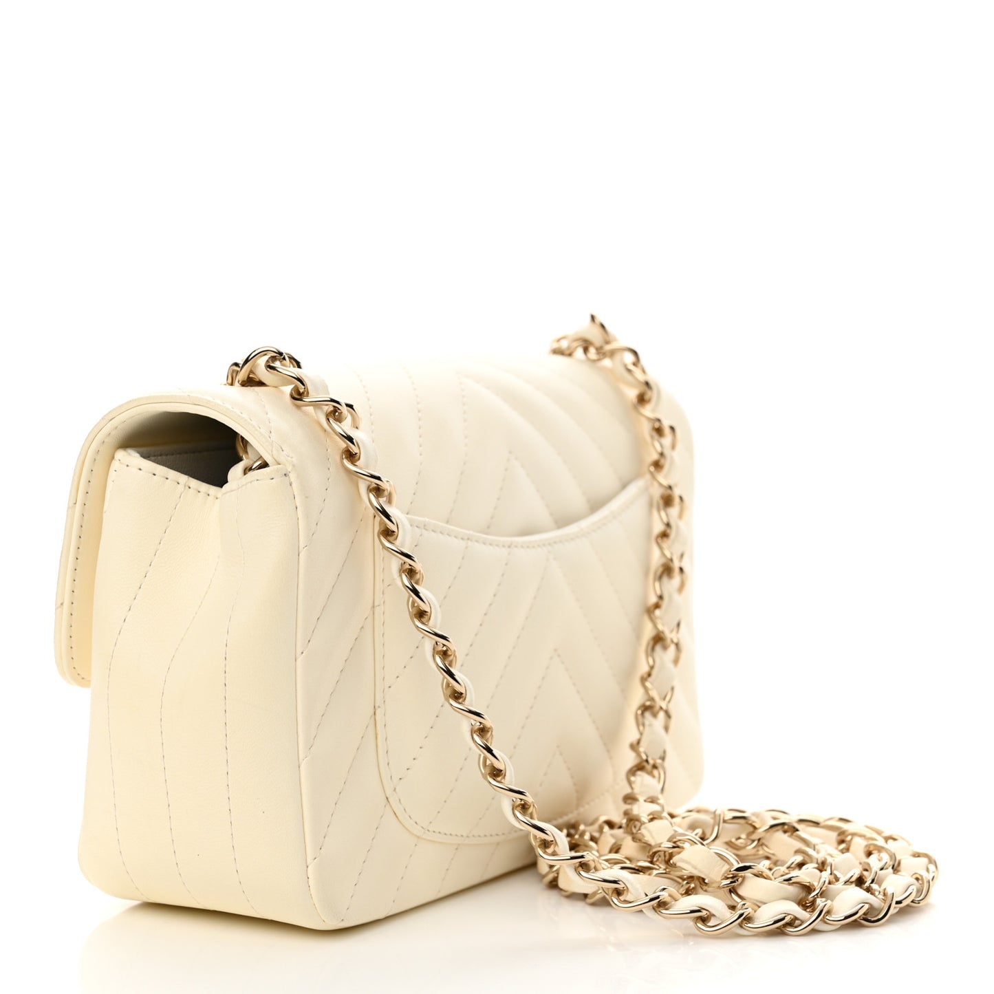 Lambskin Chevron Quilted Mini Rectangular Flap White