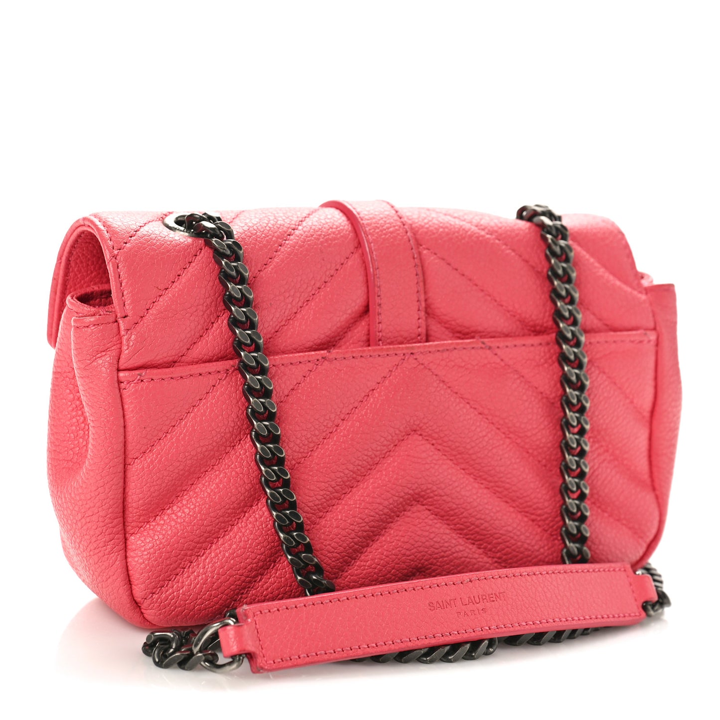 Grained Calfskin Matelassé Chevron Monogram Classic Baby Chain Bag Coral Pink
