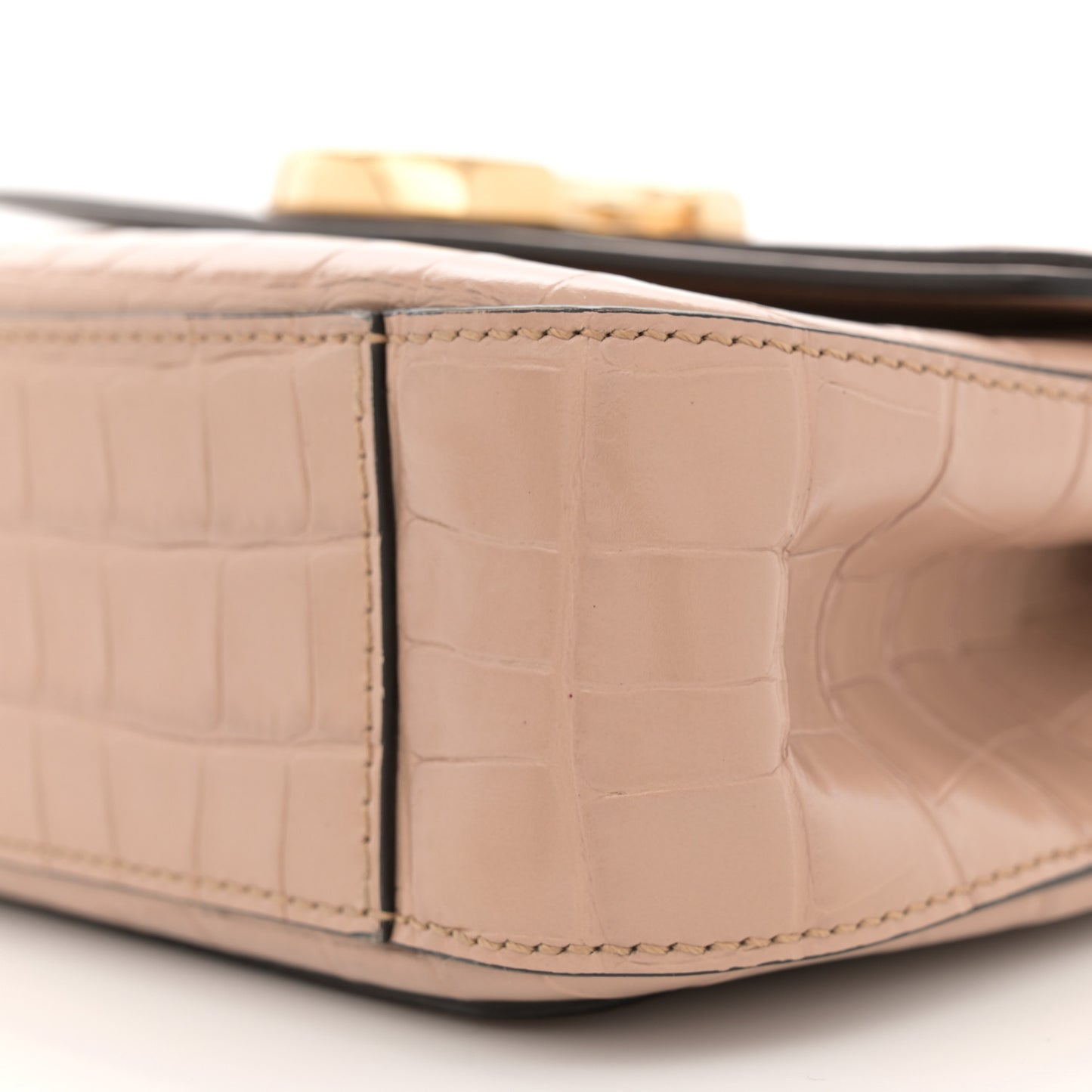 Calfskin Crocodile Embossed Small C Double Carry Autumnal Brown