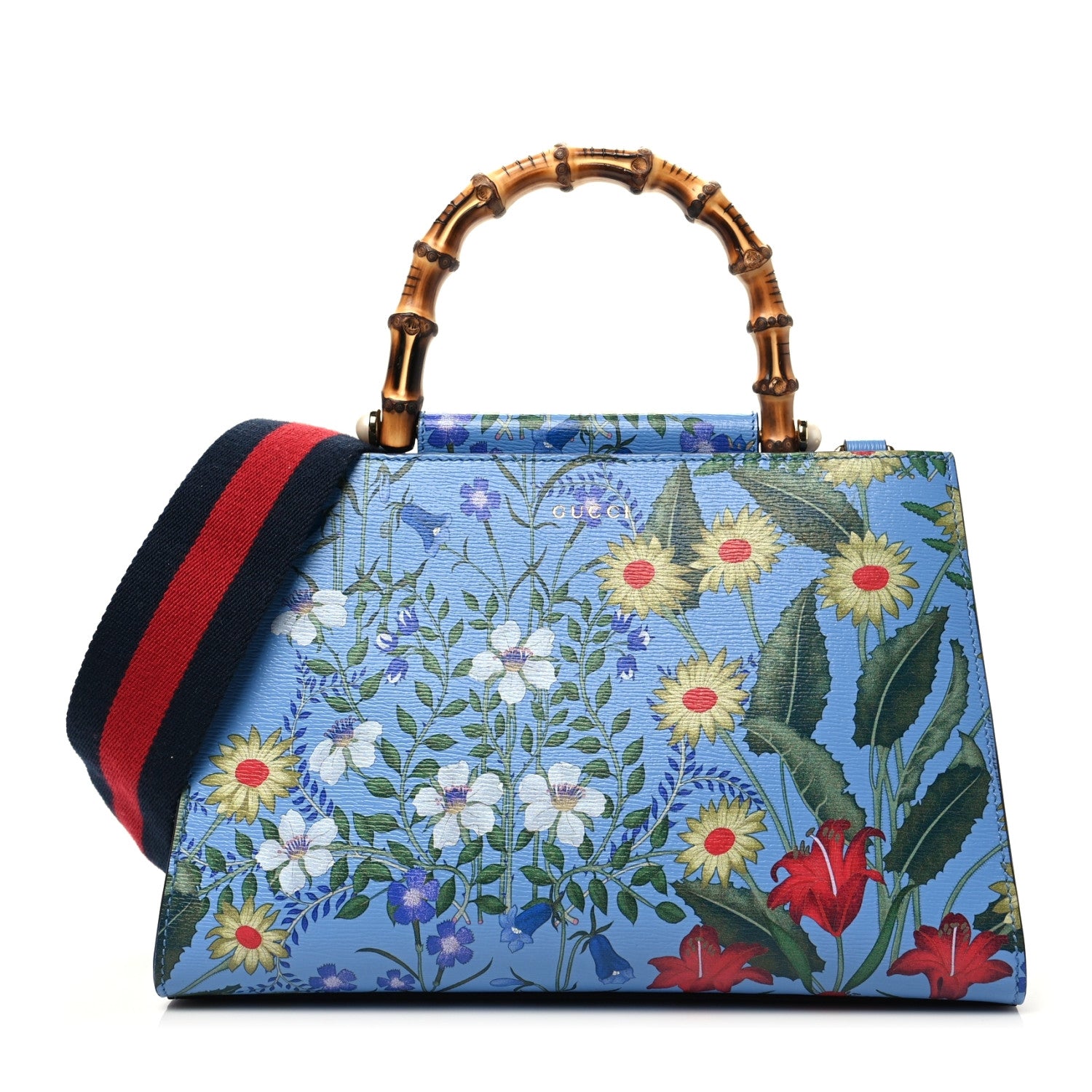 Gucci Calfskin Bamboo Web New Flora Small Nymphaea Top Handle Bag Azure 1 of 9