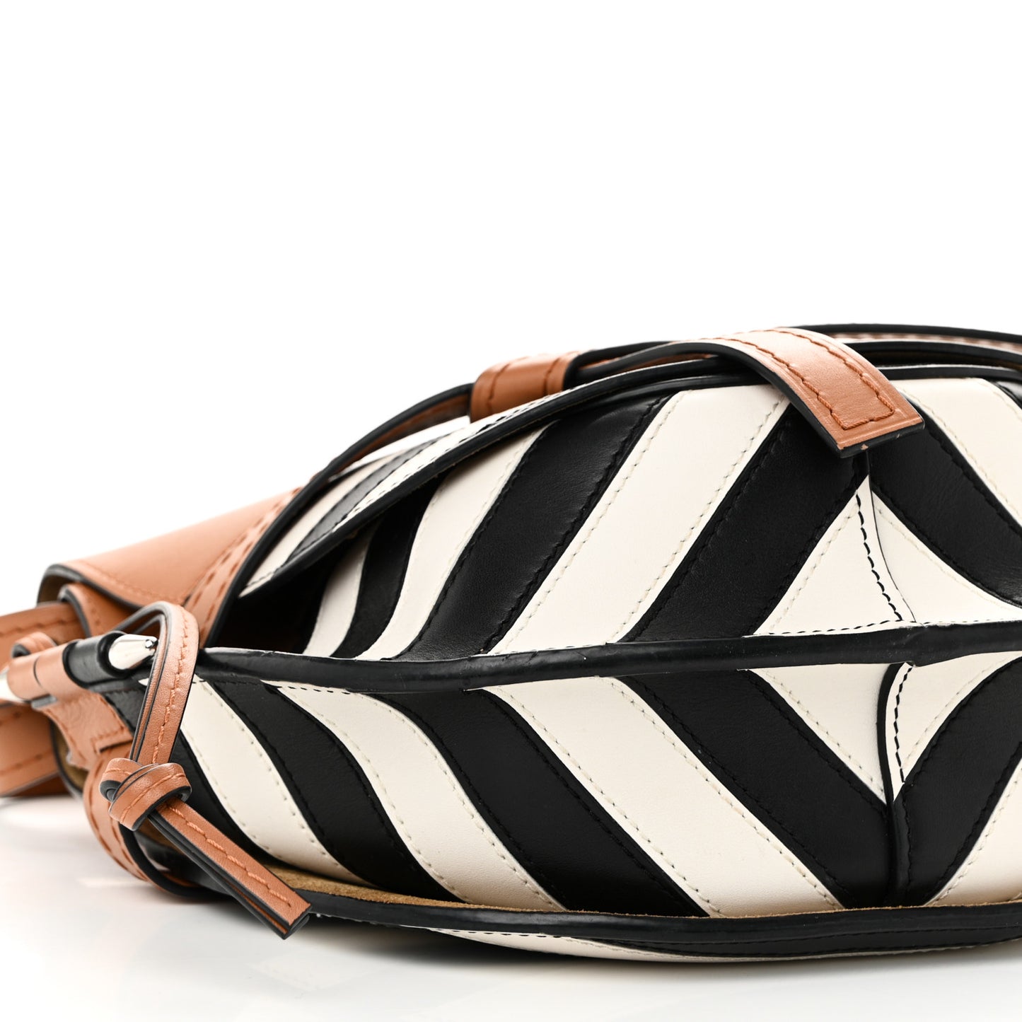 Calfskin Marine Stripe Small Gate Crossbody Bag Tan