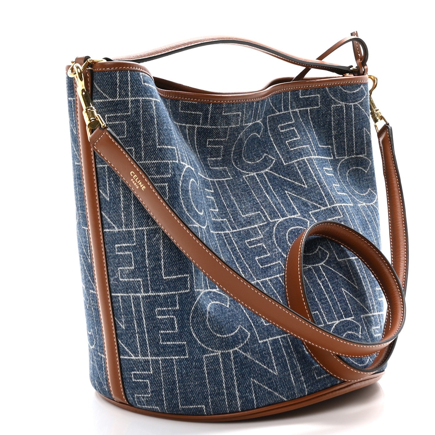 Celine Denim Calfskin Logo Bucket 16 Bag Blue 1658922 – FASHIONPHILE
