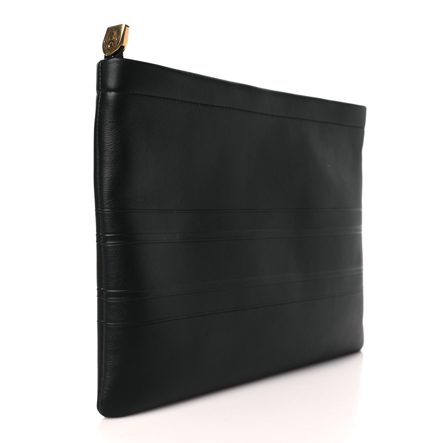 Christian Dior Calfskin Embossed Logo Zip Clutch Black 3 of 9