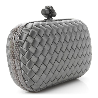 Bottega Veneta Satin Ayers Intrecciato Knot Clutch Ardoise 3 of 7