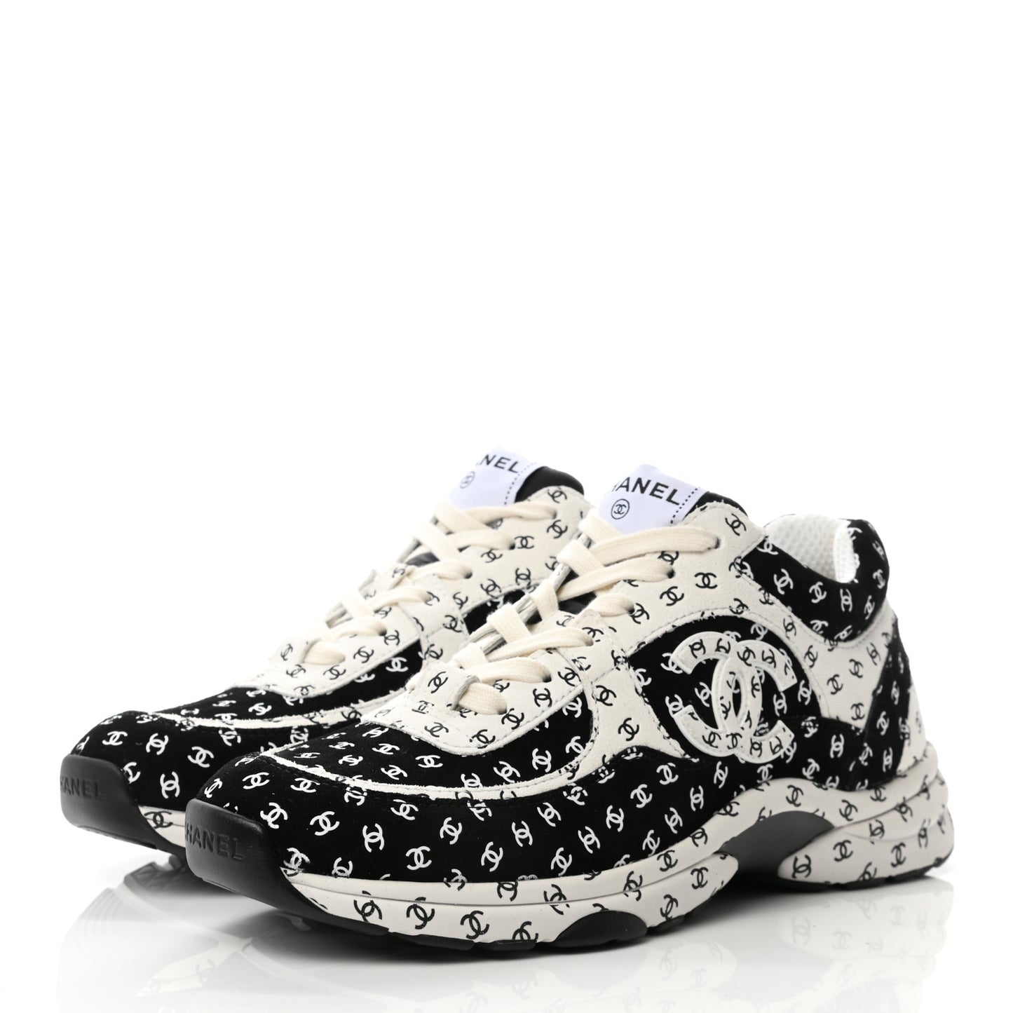 Nylon Suede Calfskin Printed CC Sneakers 39 White Black