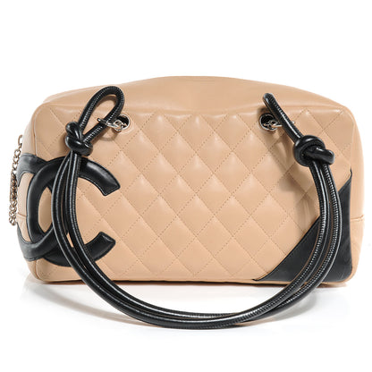 Chanel Calfskin Quilted Large Cambon Bowler Beige Black 1 of 11