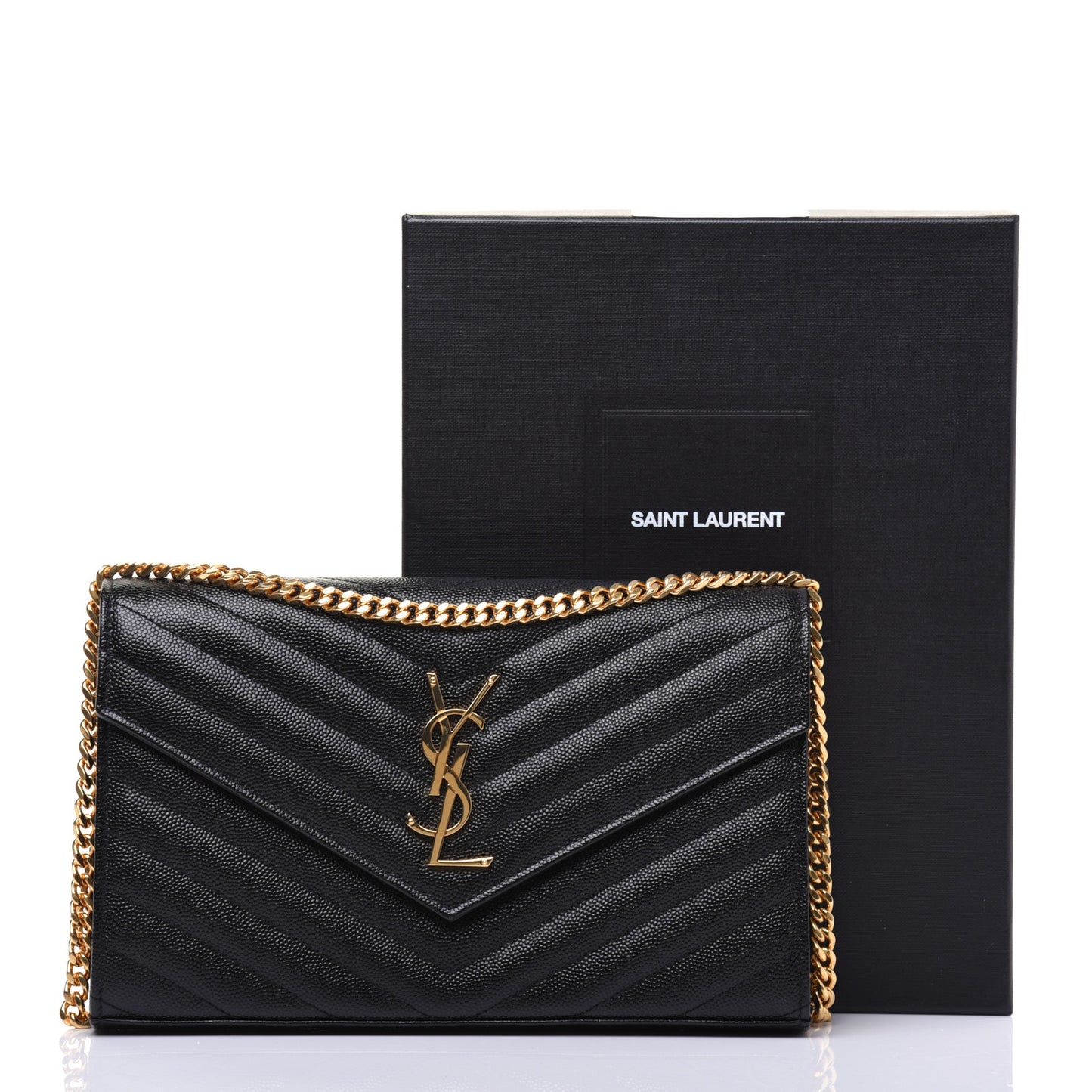 Grain De Poudre Matelasse Chevron Monogram Chain Wallet Black