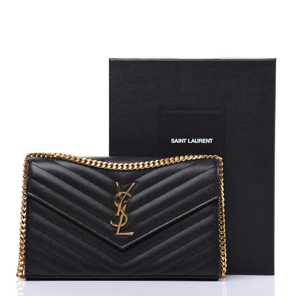 Saint Laurent Grain De Poudre Matelasse Chevron Monogram Chain Wallet Black 11 of 11