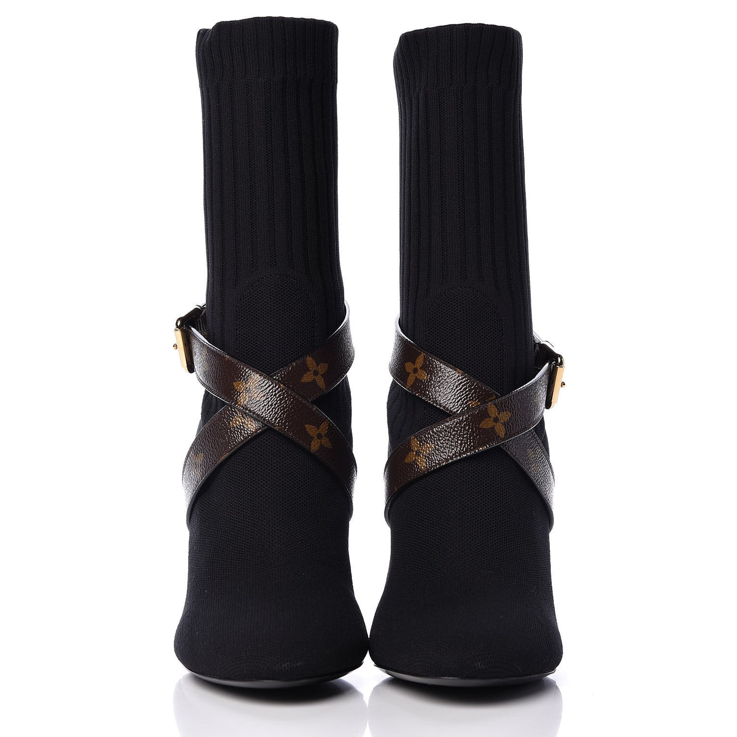 Monogram Stretch Fabric Silhouette Ankle Boots 40 Black