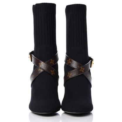 Louis Vuitton Monogram Stretch Fabric Silhouette Ankle Boots 40 Black 3 of 12
