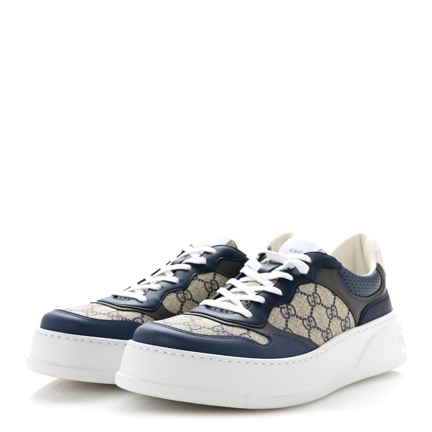 GG Supreme Calfskin Monogram Mens Interlocking G 55mm Sneakers 11 Beige Blue Black