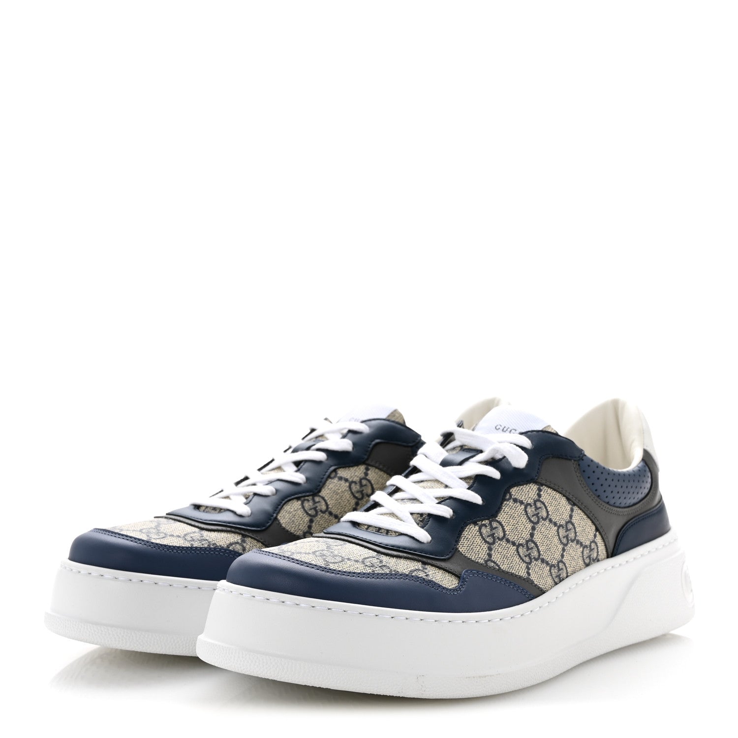 Gucci GG Supreme Calfskin Monogram Mens Interlocking G 55mm Sneakers 11 Beige Blue Black 4 of 9