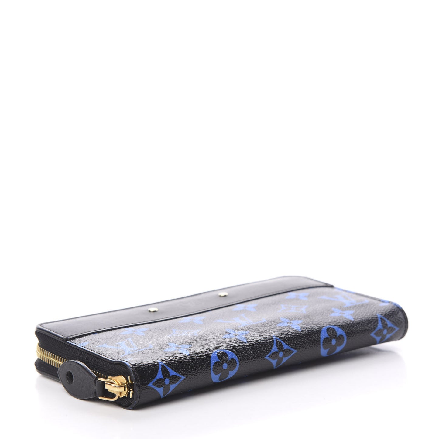 Calfskin Colored Monogram Zippy Wallet Blue Black