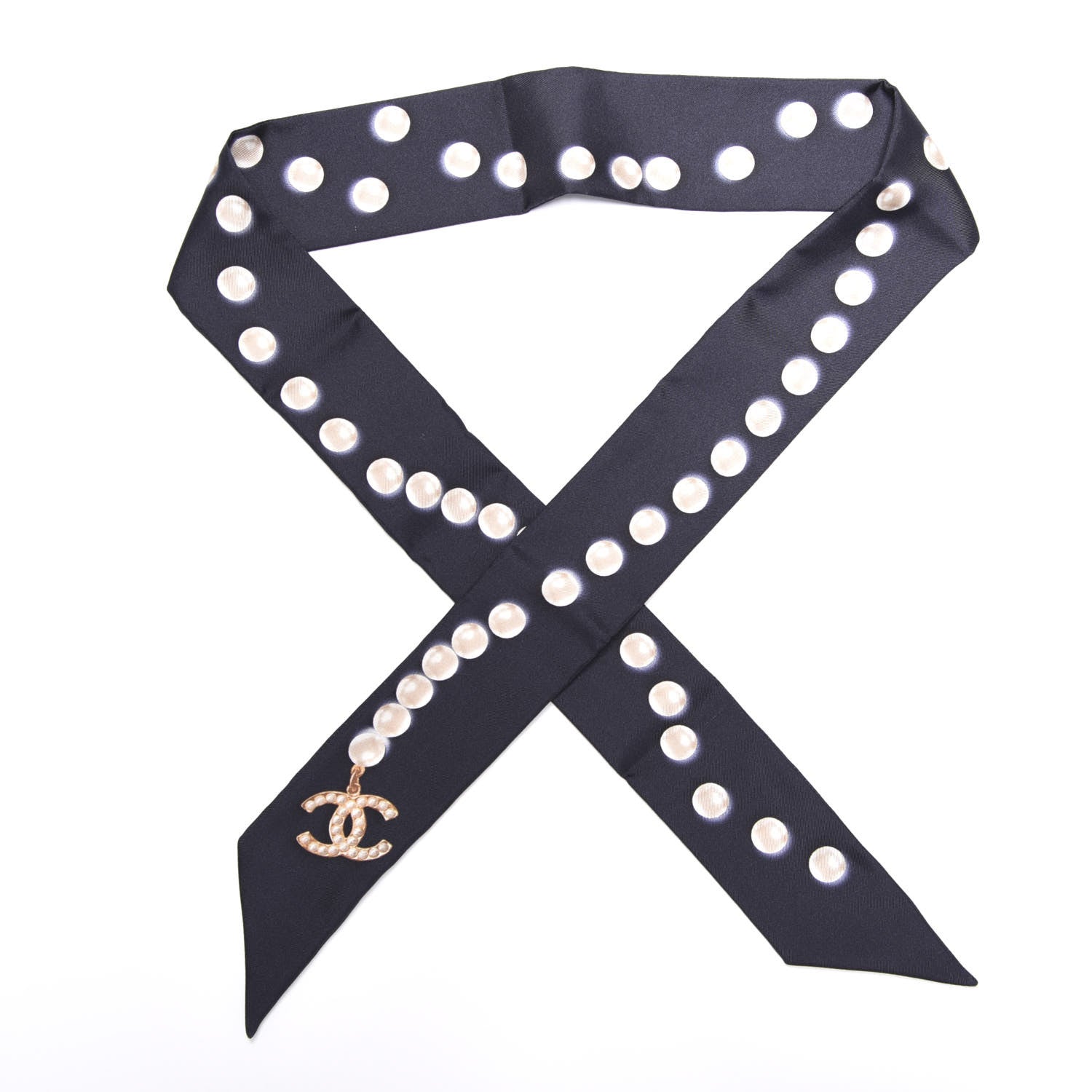 Chanel Silk Pearl CC Slim Bandeau Scarf Navy 1 of 4