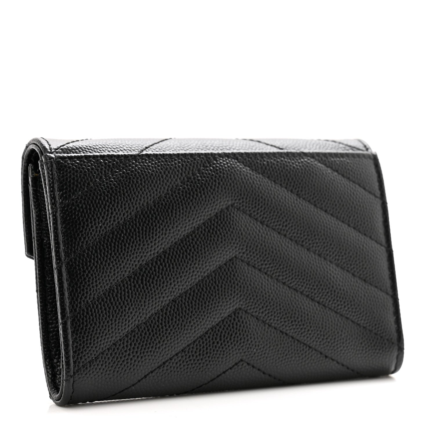 Saint Laurent Grain De Poudre Matelasse Chevron Small Monogram Envelope Wallet Black 3 of 9