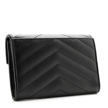 Saint Laurent Grain De Poudre Matelasse Chevron Small Monogram Envelope Wallet Black 3 of 9