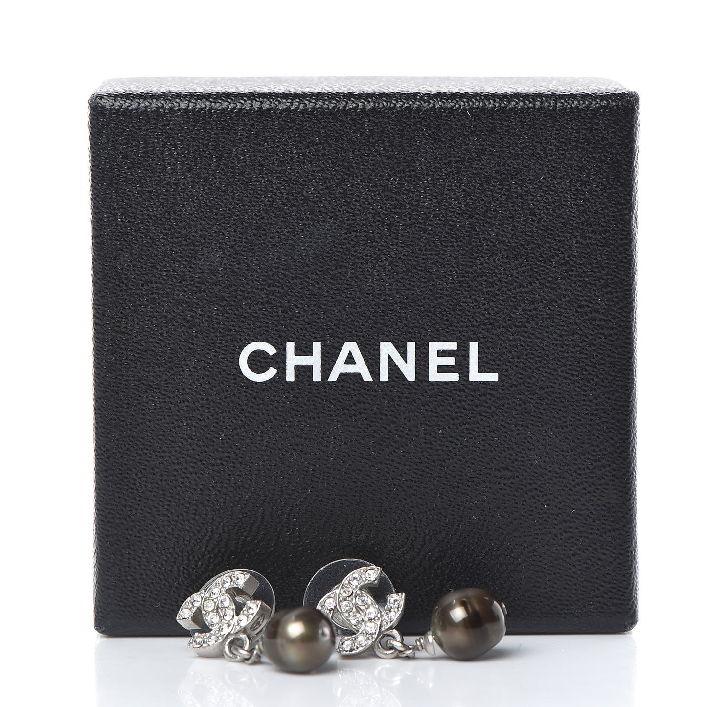 Crystal Pearl CC Drop Earrings Grey Silver