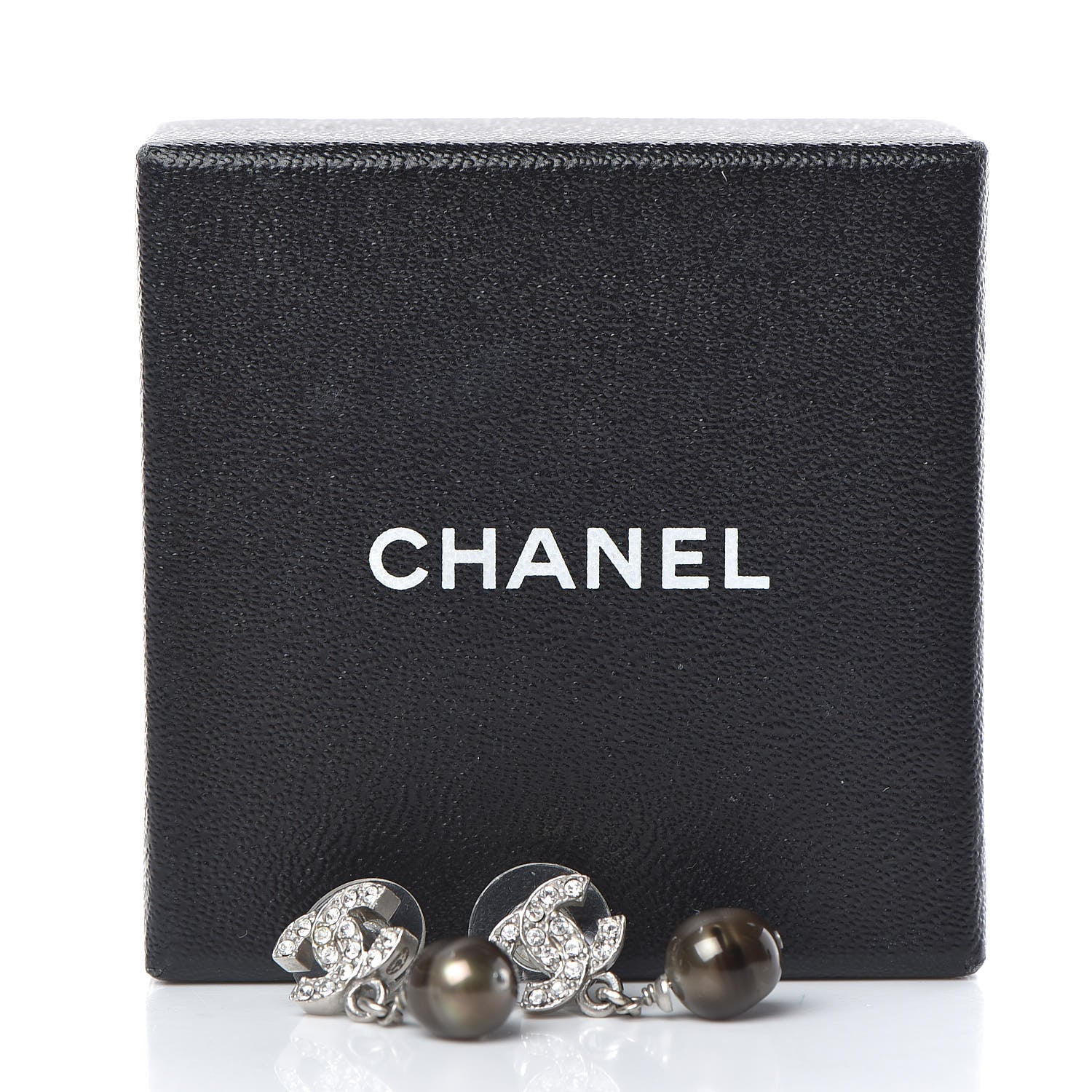 Chanel Crystal Pearl CC Drop Earrings Grey Silver 5 of 5