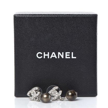 Chanel Crystal Pearl CC Drop Earrings Grey Silver 5 of 5