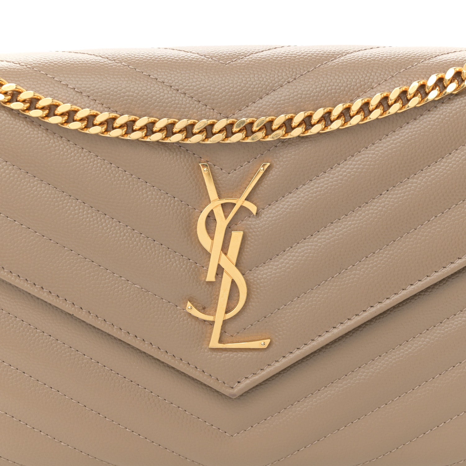 Saint Laurent Grain De Poudre Matelasse Chevron Monogram Chain Wallet Taupe 7 of 9