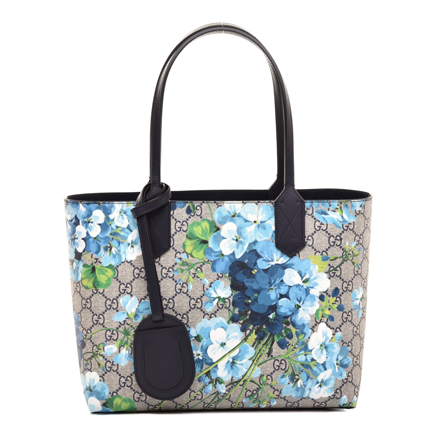 Gucci GG Supreme Monogram Blooms Small Reversible Tote Beige Blue Navy 1 of 15