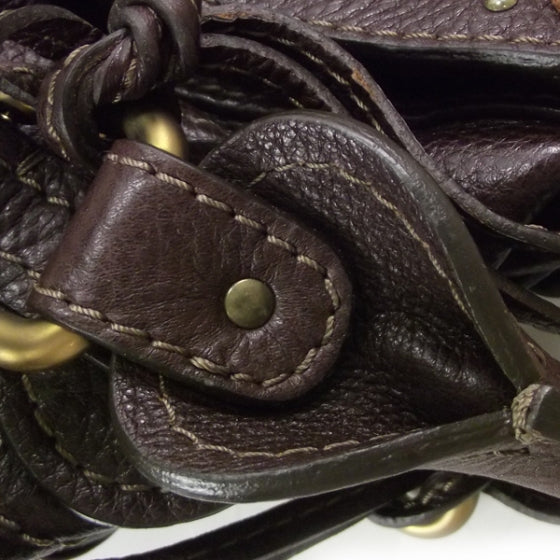 Leather Paddington Front Pocket Tote Dark Brown