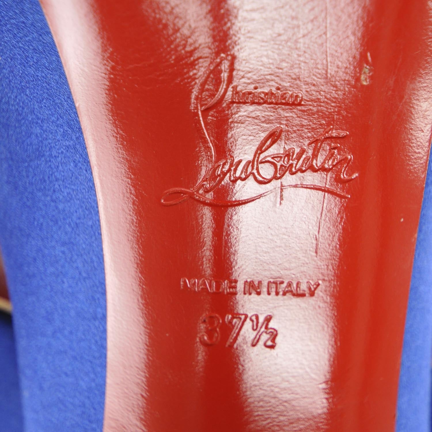 Christian Louboutin Crepe Satin Lady Peep 150 Pumps 37.5 Blue 7 of 8