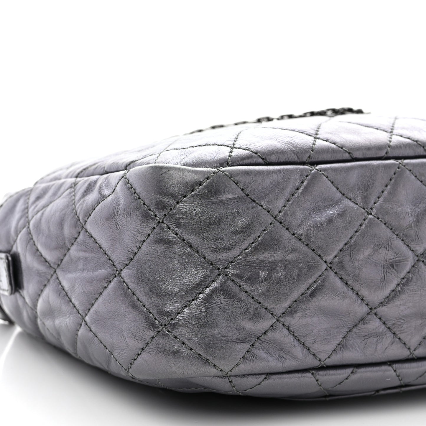 Metallic Aged Calfskin Quilted Medium Reissue Camera Case Dark Silver