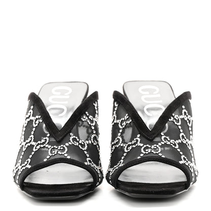 Gucci Tela Retino Kid Scamosciato Crystal GG Monogram Square G 95mm Slide Sandals 37.5 Black 2 of 12