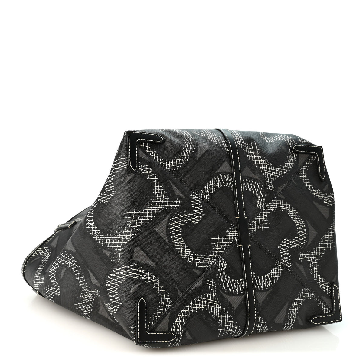 Burberry E-Canvas Calfskin Monogram TB Beach Tote  Graphite 5 of 11