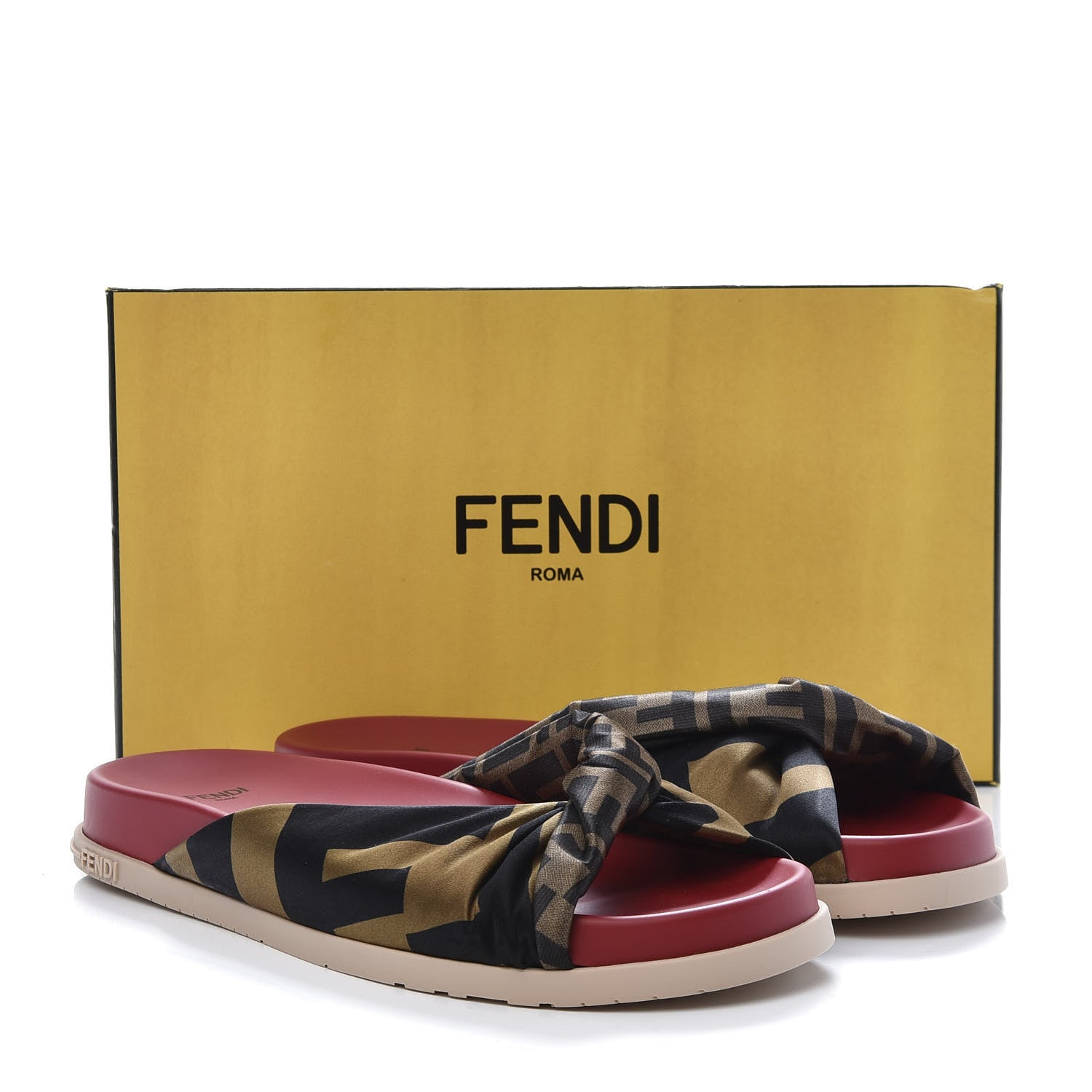 Fendi Satin Rubber FF Twist Slide Sandal 40 Red 8 of 8