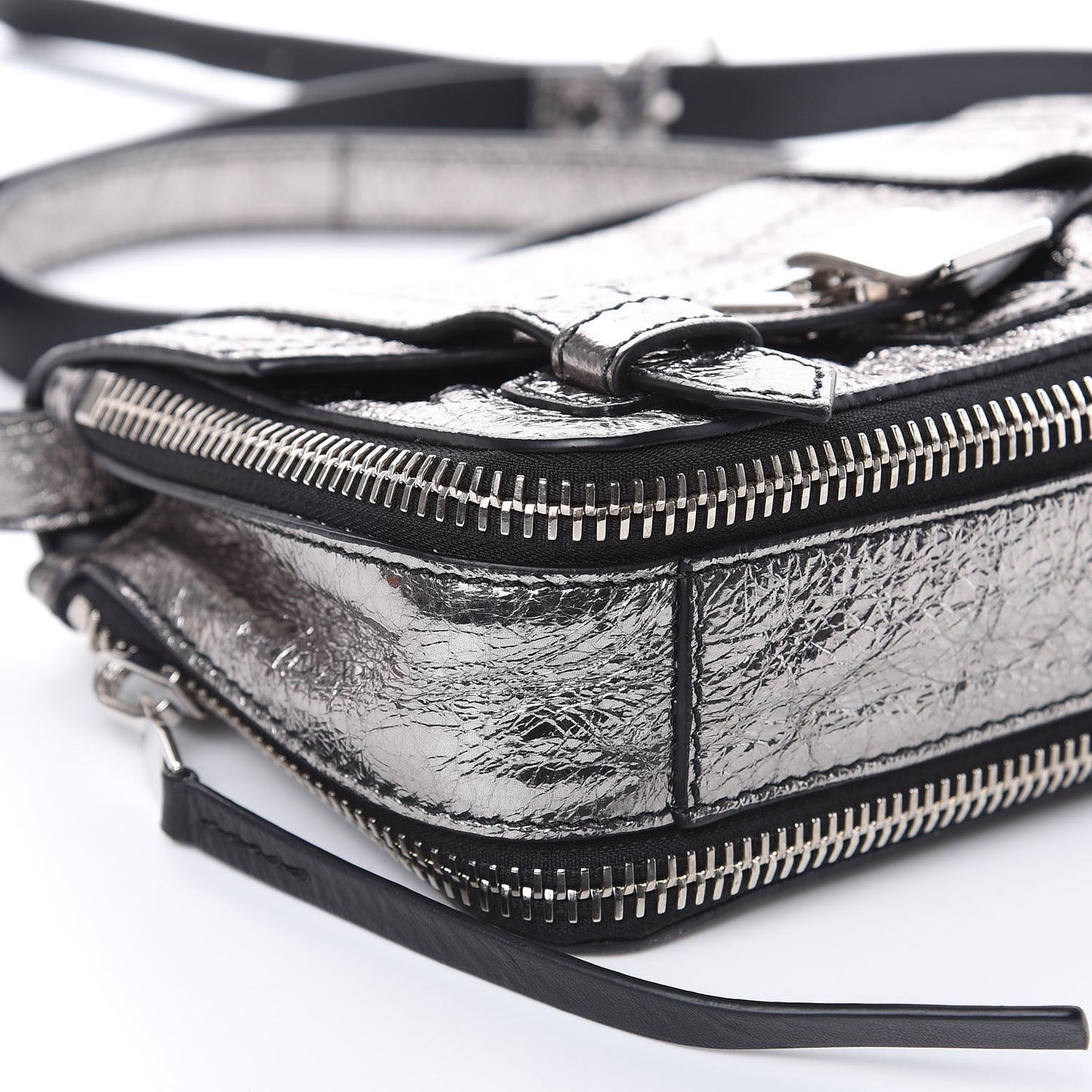 Metallic Paper Lambskin PS1 Mini Pouch Messenger Dark Silver