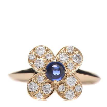 Van Cleef & Arpels 18K Yellow Gold Diamond Blue Sapphire Trefle Ring 50 5.5 1 of 9