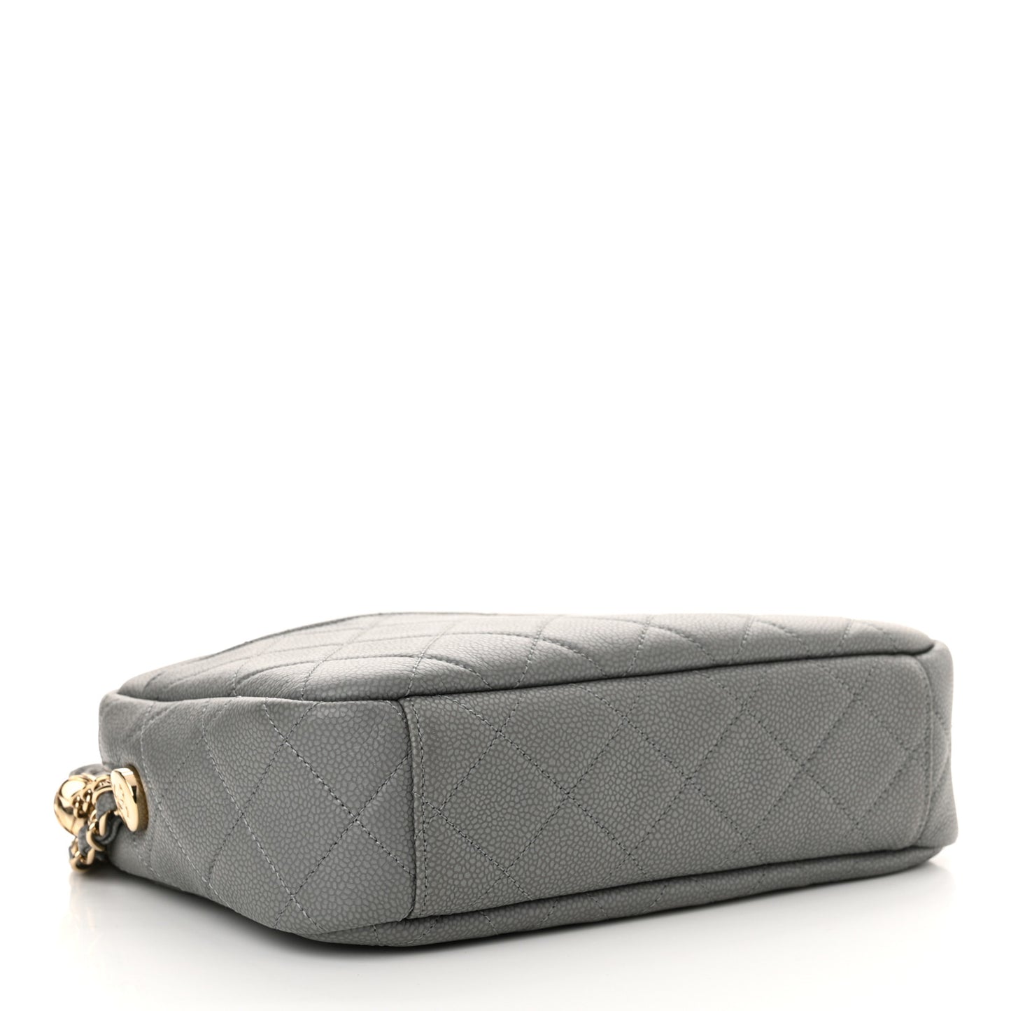 Iridescent Caviar Flat Quilted Small Coco Tassel Camera Case Grey