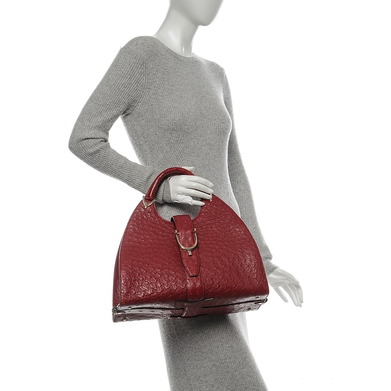 Gucci Ostrich Stirrup Top Handle Bag Raspberry 2 of 7