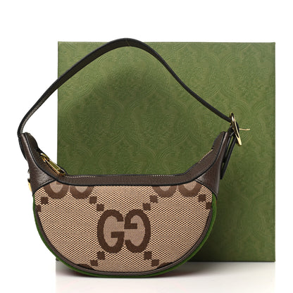 Gucci Monogram Jumbo GG Textured Dollar Calfskin Web Mini Ophidia Half Moon Hobo Camel Ebony New Acero 11 of 11