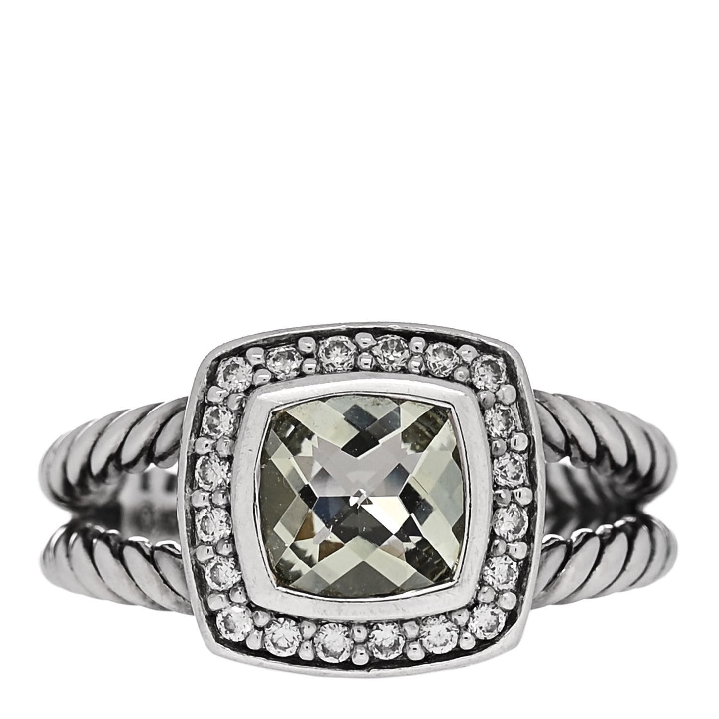 Sterling Silver Diamond Prasiolite 7mm Petite Albion Ring 52 6