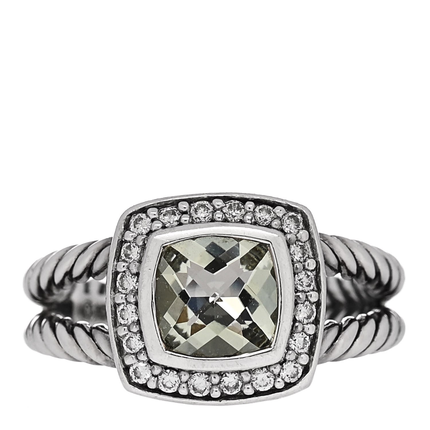 David Yurman Sterling Silver Diamond Prasiolite 7mm Petite Albion Ring 52 6 1 of 6
