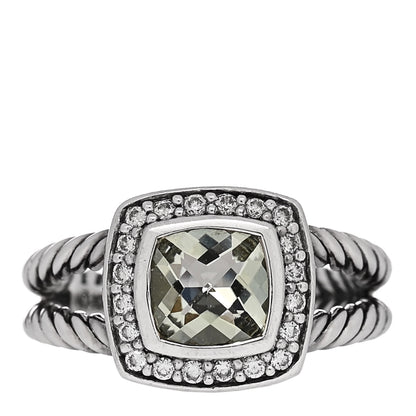 David Yurman Sterling Silver Diamond Prasiolite 7mm Petite Albion Ring 52 6 1 of 6