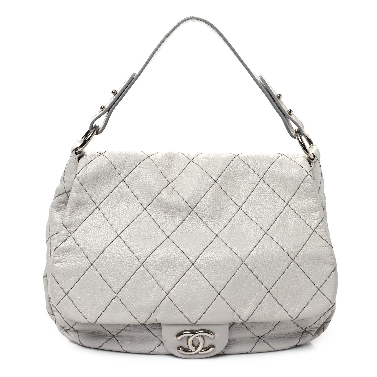 Chanel Glazed Calfskin XL On The Road Flap Light Grey 1 of 14