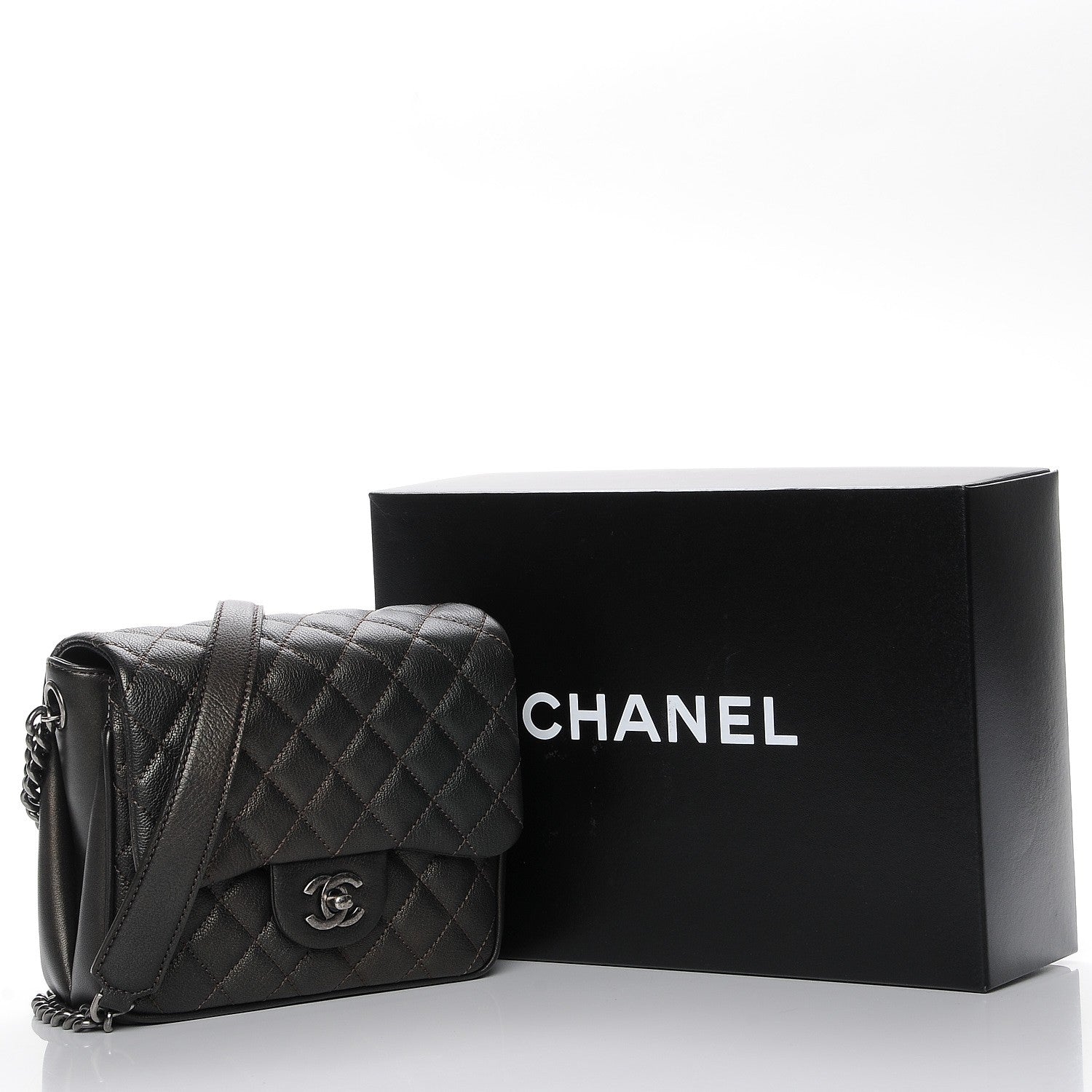 Chanel Metallic Goatskin Quilted Small Rock In Rome Flap Charcoal 8 of 8