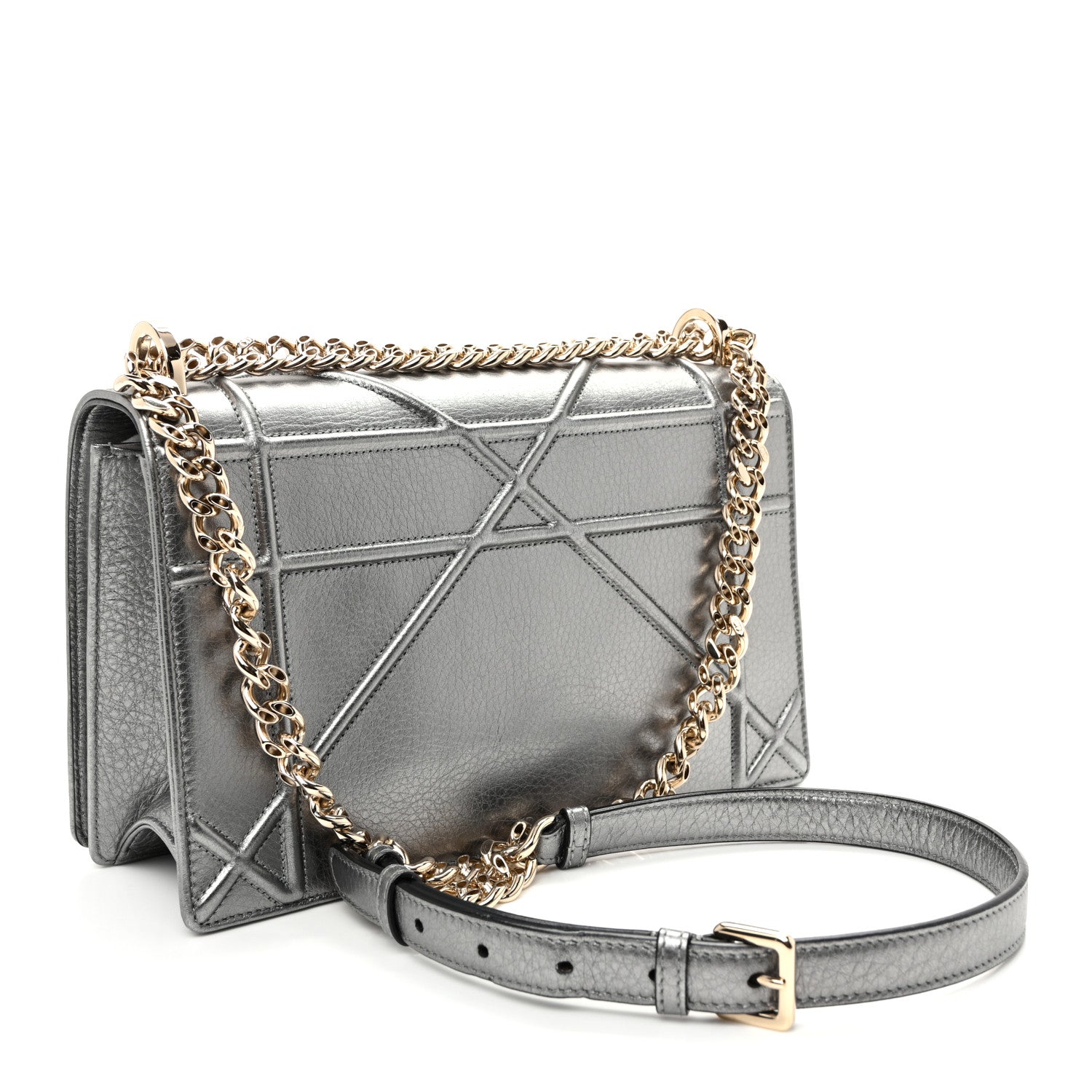 Christian Dior Metallic Grained Calfskin Medium Diorama Flap Bag Steel 3 of 12