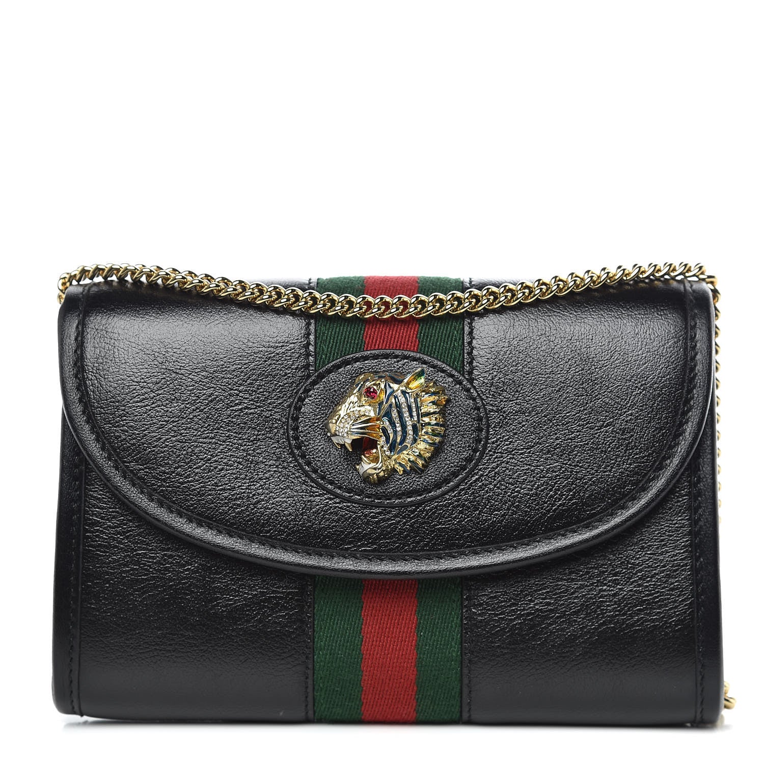 Gucci Textured Calfskin Web Mini Rajah Slim Flap Shoulder Bag Black 1 of 11